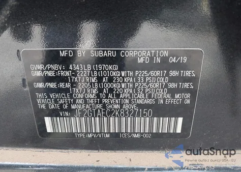 2019 Subaru Crosstrek 2.0I Premium из США, поврежденный, VIN JF2GTAEC2K8327150